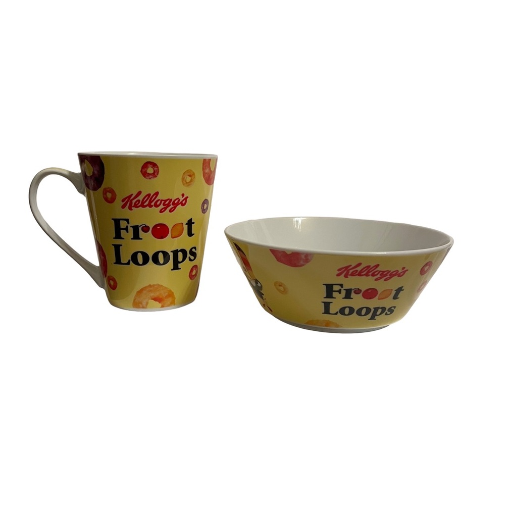 Froot Loops cereal bowl and mug set Toucan Sam yellow Gift Collector colorful
